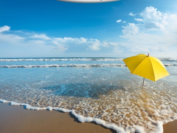 Parasol jaune face à l'océan — la garantie d'actif et de passif protège lors d'une cession