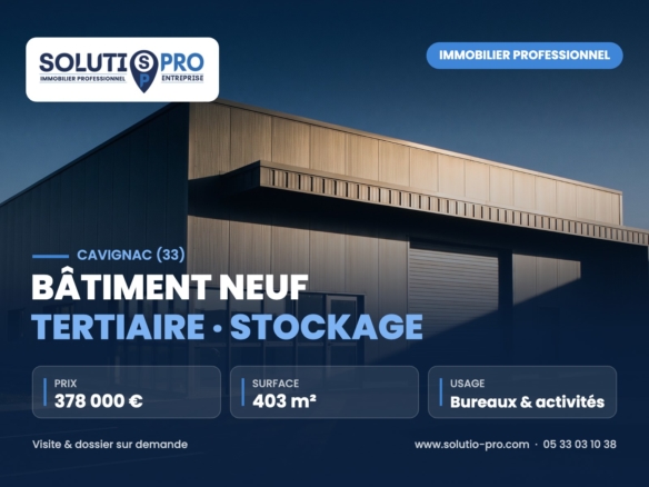 Bâtiment neuf tertiaire · stockage – Cavignac (33) – immobilier professionnel – Solutio Pro