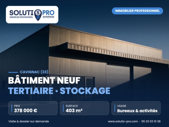 Bâtiment neuf tertiaire · stockage – Cavignac (33) – immobilier professionnel – Solutio Pro