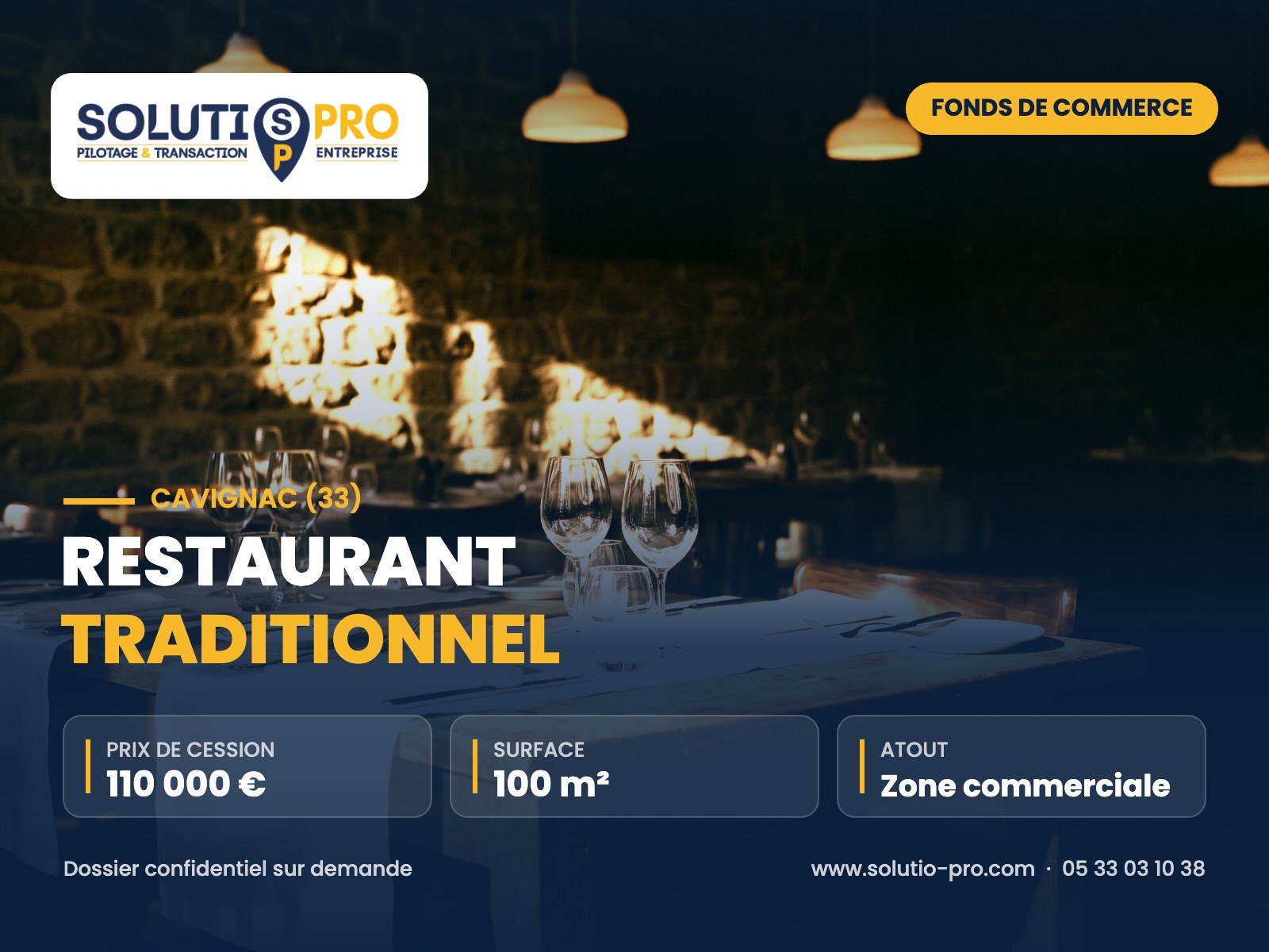 Restaurant traditionnel – Cavignac (33) – cession d’entreprise – Solutio Pro