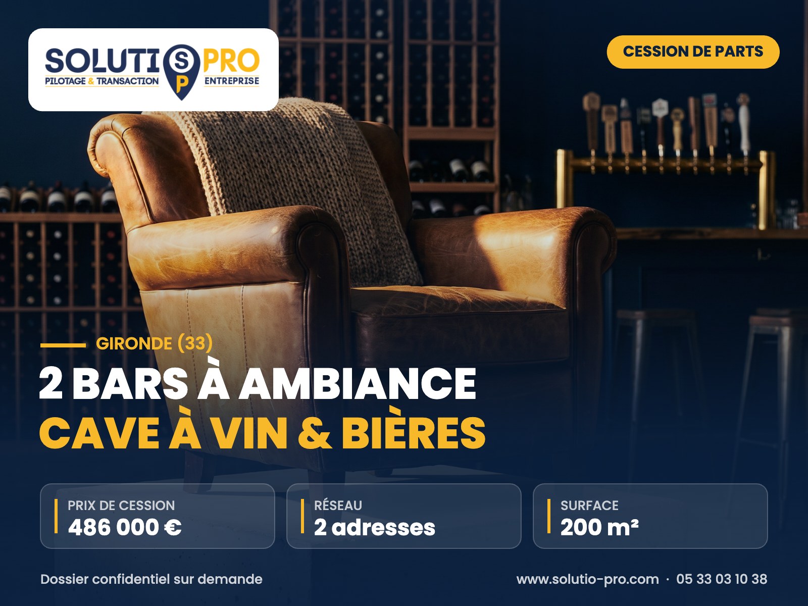 2 bars à ambiance cave à vin & bières – Gironde (33) – cession d’entreprise – Solutio Pro