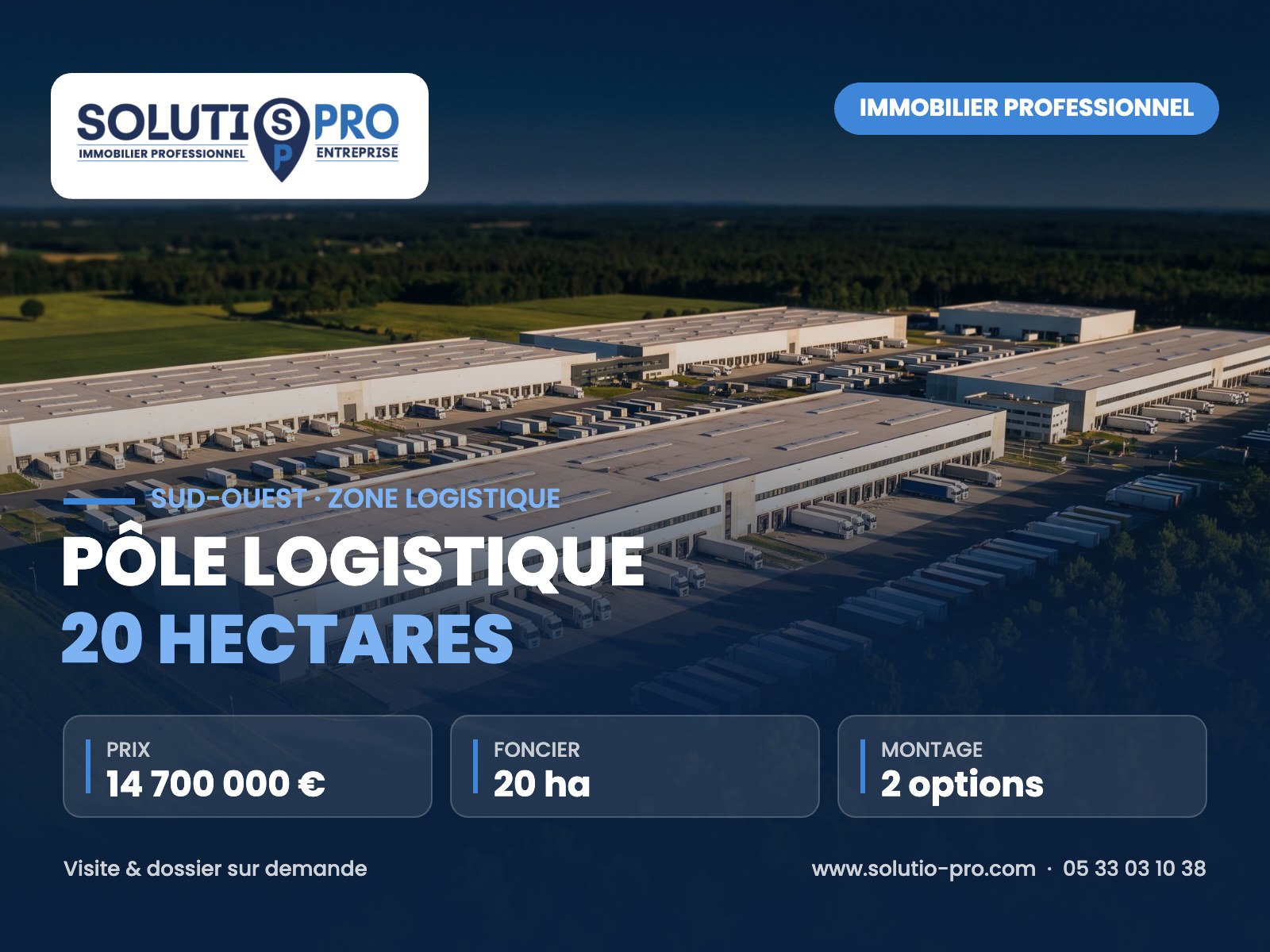Pôle logistique 20 hectares – Sud-Ouest · zone logistique – immobilier professionnel – Solutio Pro