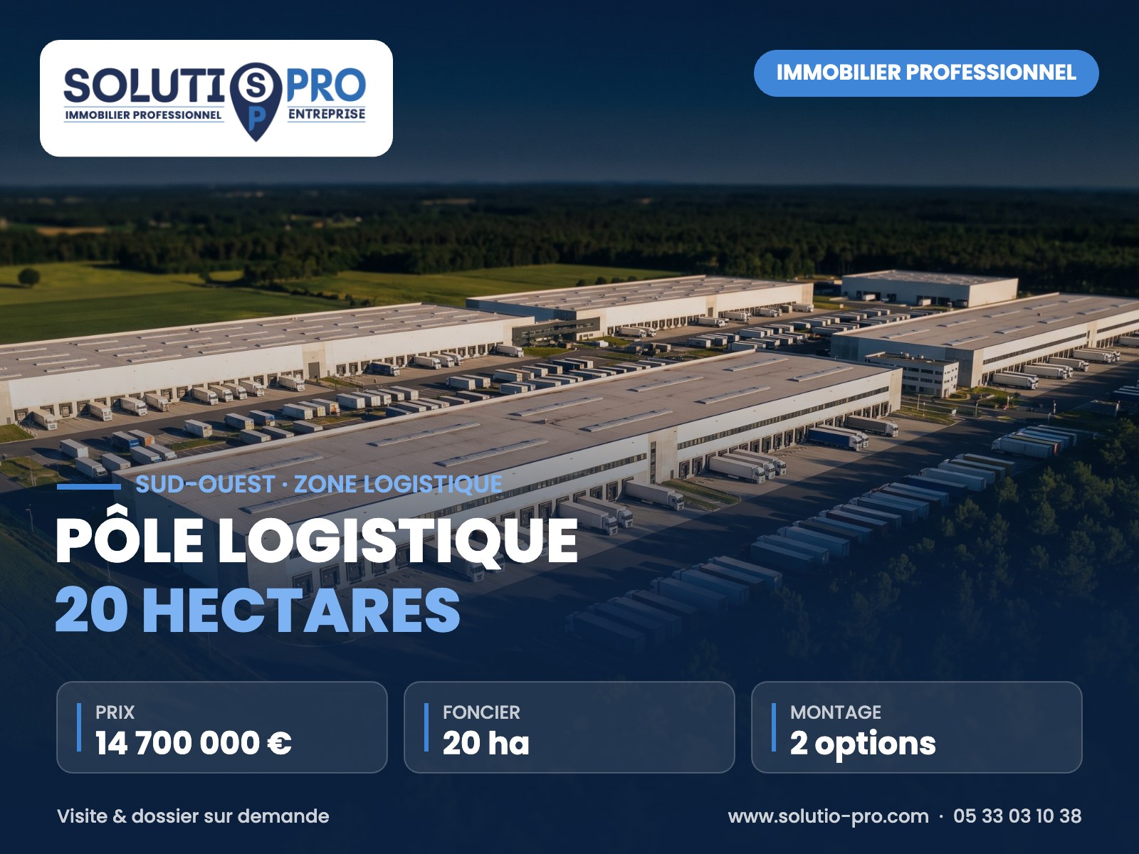 Pôle logistique 20 hectares – Sud-Ouest · zone logistique – immobilier professionnel – Solutio Pro